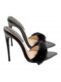 BLACK POINTED SANDALS WITH FUR AND HEEL 13