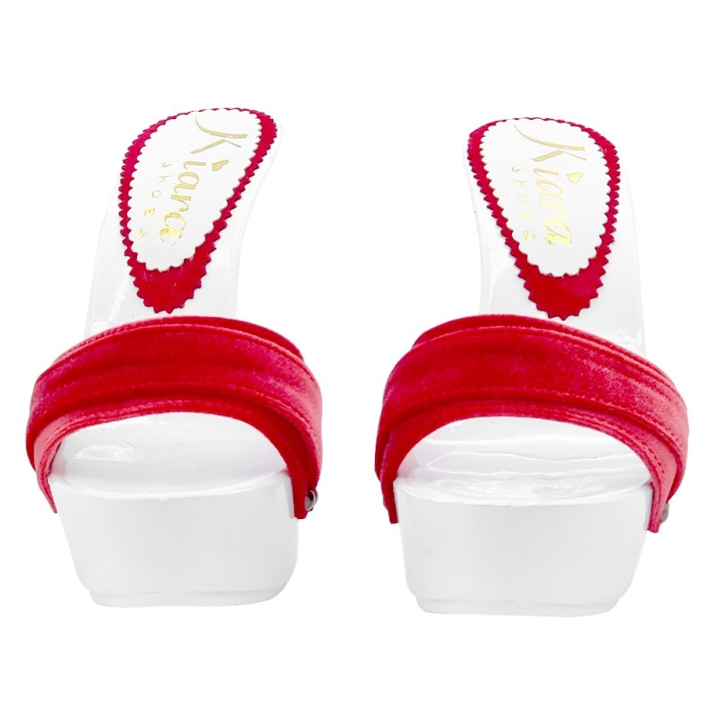 WEISSE CLOGS MIT ROTEM SAMTBAND WEISSE CLOGS MIT ROTEM SAMTBAND