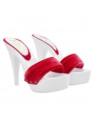 SABOTS BLANCS AVEC BANDE DE VELOURS ROUGE