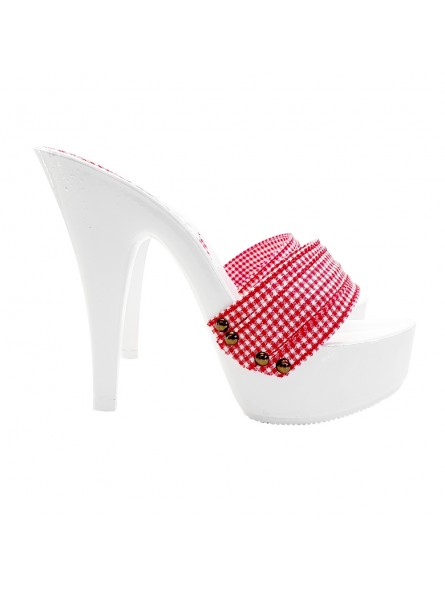 SABOTS BLANCS AVEC BANDE PIN UP ROUGE