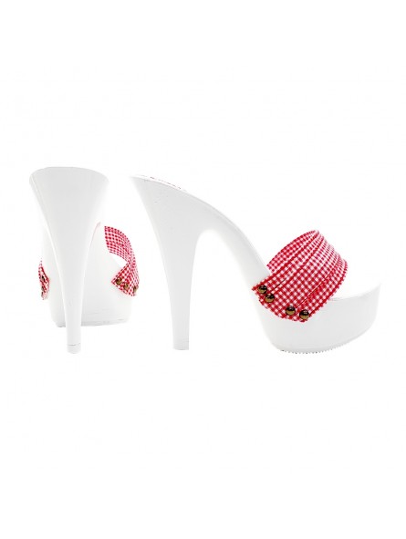 SABOTS BLANCS AVEC BANDE PIN UP ROUGE