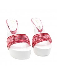SABOTS BLANCS AVEC BANDE PIN UP ROUGE