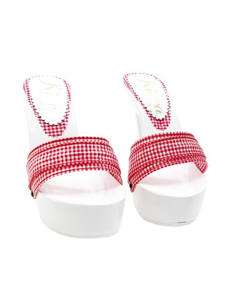 SABOTS BLANCS AVEC BANDE PIN UP ROUGE