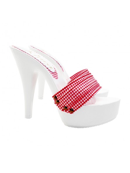 SABOTS BLANCS AVEC BANDE PIN UP ROUGE