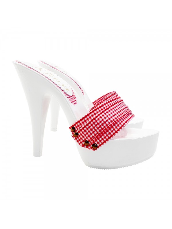 SABOTS BLANCS AVEC BANDE PIN UP ROUGE
