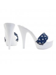 WEISSE CLOGS MIT BLAUEM POLKA-PUNKTBAND