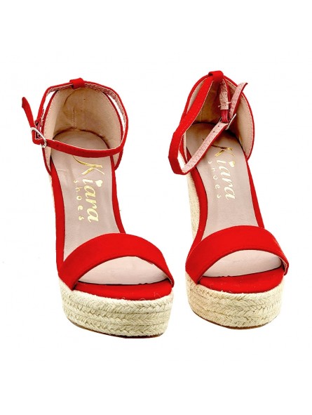 SANDALES ROUGES COMPENSÉES EN CORDE