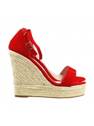 SANDALES ROUGES COMPENSÉES EN CORDE