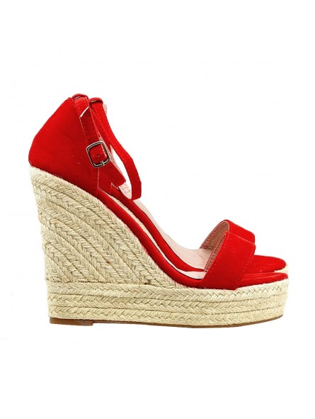 SANDALES ROUGES COMPENSÉES EN CORDE