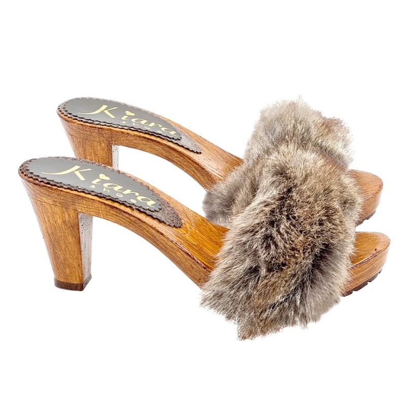 CLOGS WITH FUR AND COMFORTABLE HEEL