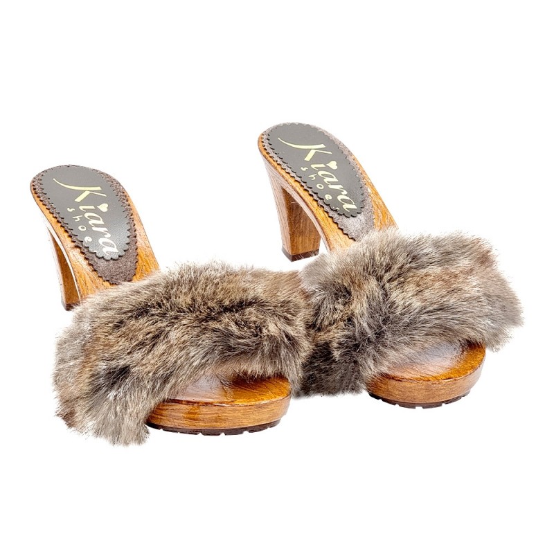 CLOGS MIT FELL UND KOMFORTABLEM ABSATZ