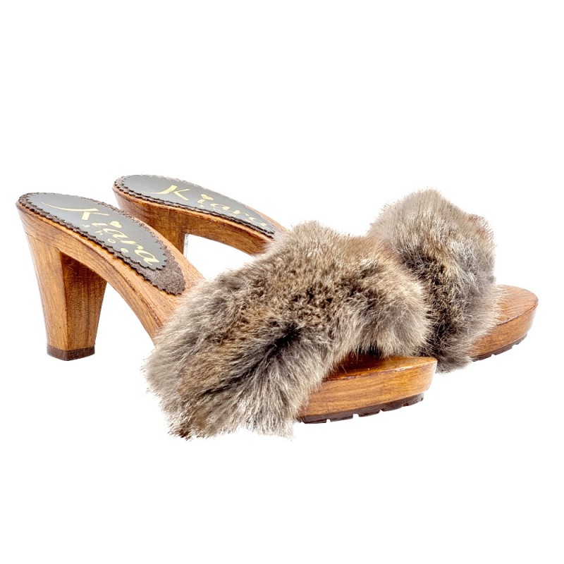 CLOGS MIT FELL UND KOMFORTABLEM ABSATZ