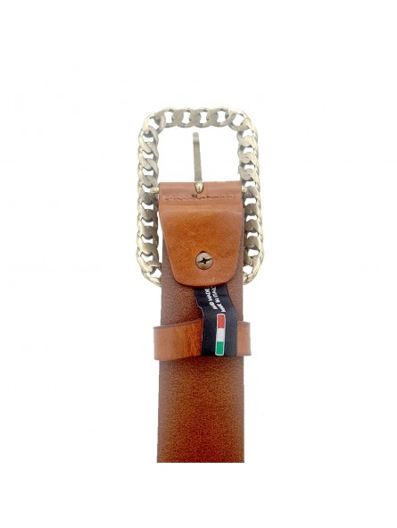 CINTURA MARRONE/NERA IN PELLE CON FIBBIA