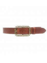 CINTURA MARRONE/NERA IN PELLE CON FIBBIA