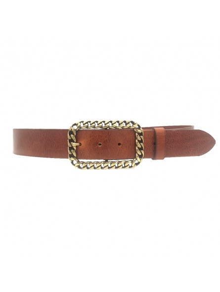 BROWN / BLACK LEATHER BELT WITH BUCKLE