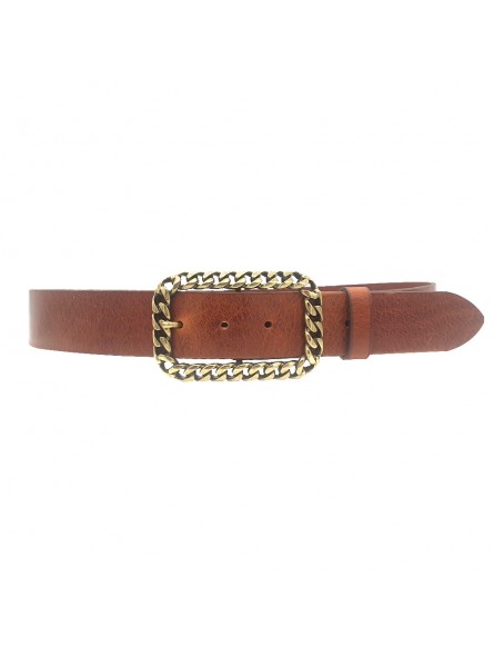 CINTURA MARRONE/NERA IN PELLE CON FIBBIA