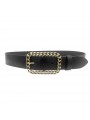 CEINTURE EN CUIR MARRON / NOIR AVEC BOUCLE