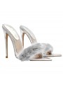 SILVER POINTED SANDALS WITH FUR AND HEEL 12