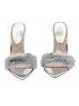 SILVER POINTED SANDALS WITH FUR AND HEEL 13