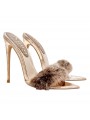 POINTED CHAMPAGNE SANDALS WITH FUR AND HEEL 12