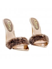 POINTED CHAMPAGNE SANDALS WITH FUR AND HEEL 13