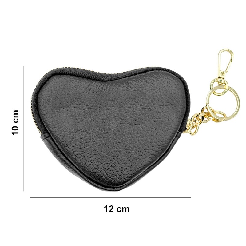 BLACK HEART COIN PURSE WITH KEYRING