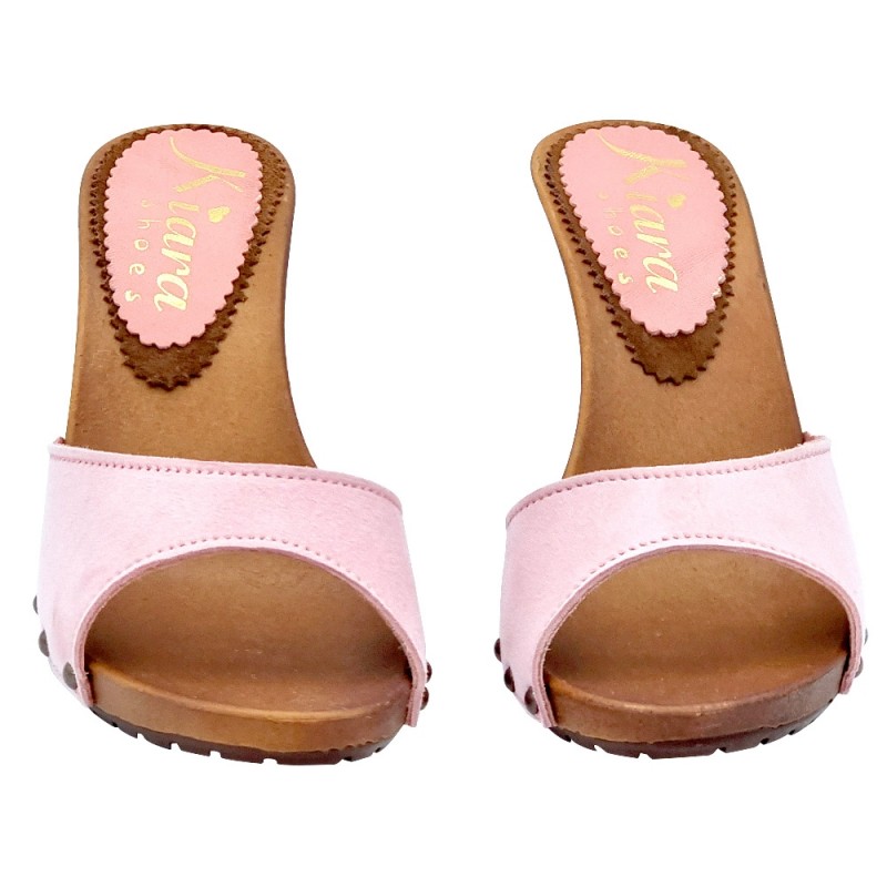 HOLZSCHUHE ROSA AUS WILDLEDER