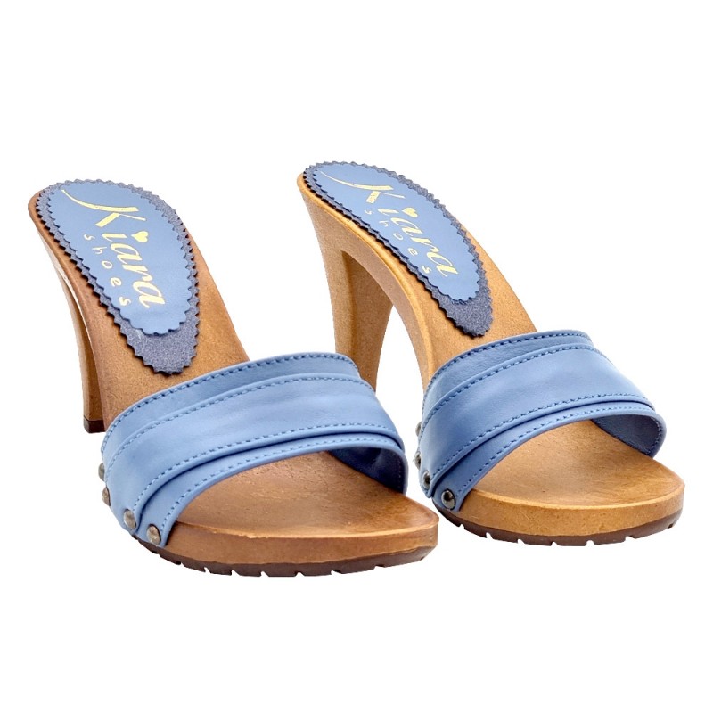 SABOTS AVEC BANDE EN CUIR BLEU