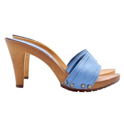 SABOTS AVEC BANDE EN CUIR BLEU