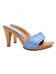 BLUE CLOGS IN LEATHER HEEL 9
