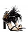 BLACK SANDALS WITH FEATHERS AND 10.5 CM HEEL