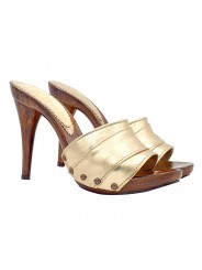 CLOGS MIT GOLDEM LEDERBAND UND HOHEM ABSATZ