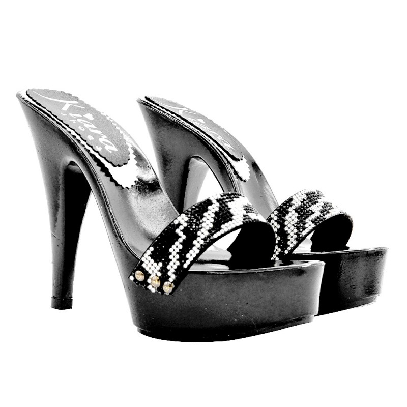 BLACK CLOGS WITH ZEBRA-EFFECT STRASS BAND