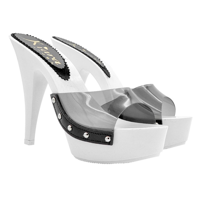 cinderella sandals with white base and black glass effect band | Made Italy