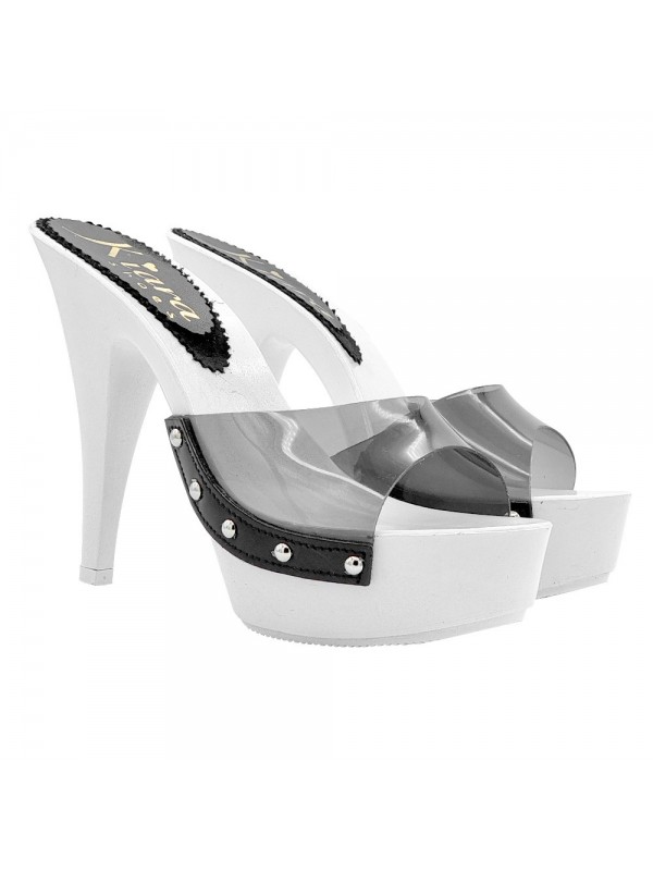 WEISSE SANDALEN MIT SCHWARZEM TRANSPARENTEM BAND WEISSE SANDALEN MIT SCHWARZEM TRANSPARENTEM BAND