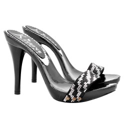 SCHWARZE CLOGS MIT STRASSBAND ABSATZ 12