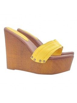 GELBEM HOLZSCHUHE MIT KEILABSATZ