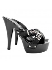 SCHWARZE CLOGS MIT GEFLOCHTENEN BÄNDERN UND SILBERNEN SCHNALLEN