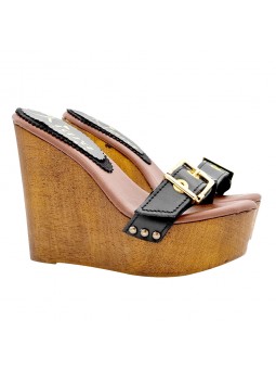 WEDGE WITH BLACK LEATHER BAND AND HIGH HEEL