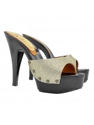 ZUECO NEGRO BANDA DORADA GLITTER