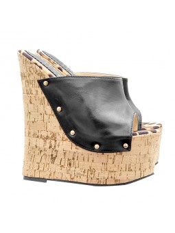 BLACK CORK WEDGES WITH HIGH...