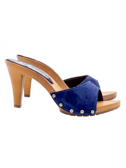 ZOCCOLI BLU IN CAMOSCIO CON TACCO 9