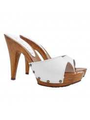 WEISSE LEDERCLOGS MIT 11 CM ABSATZ