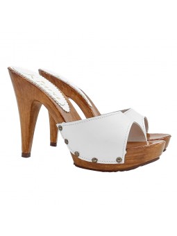 ZUECO DE PIEL BLANCO CON TACÓN DE 11 CM