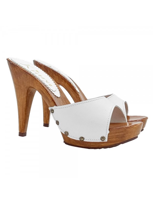 ZUECO DE PIEL BLANCO CON TACÓN DE 11 CM