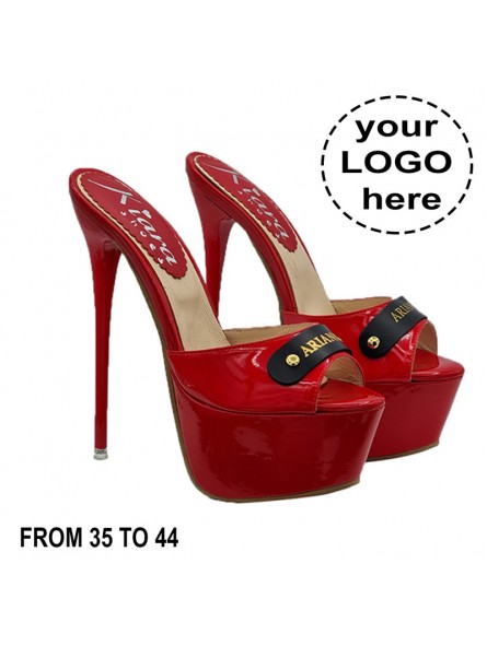 CUSTOMIZED CLOGS IN RED PATENT LEATHER AND STICK HEEL