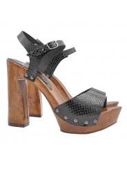 SCHWARZE LEDERSANDALEN MIT HOHEM ABSATZ