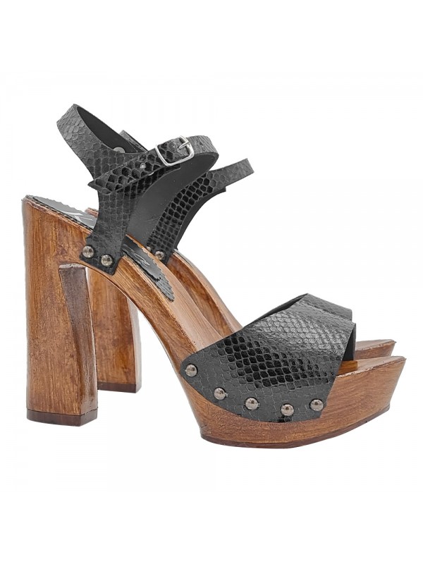 BLACK LEATHER SANDALS WITH HIGH HEEL