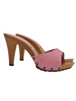 PINK SUEDE CLOGS WITH HEEL 9
