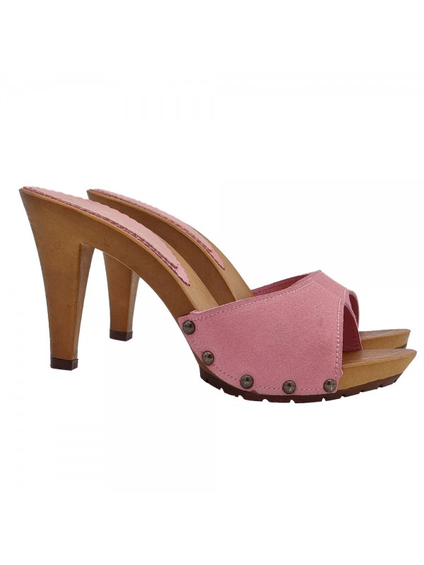 ROSA WILDLEDER-CLOGS MIT ABSATZ 9